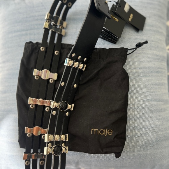 Maje Black Leather Belt with Black stones and Silver hardware - Picture 7 of 16